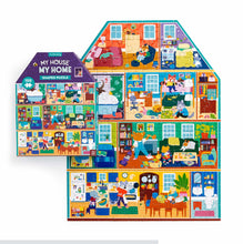 Load image into Gallery viewer, completed house shaped puzzle next to house shaped box for the puzzle