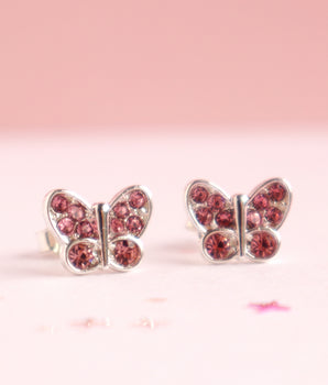 Pink Crystal Butterfly Earrings in Fairy Magic Trinket Box