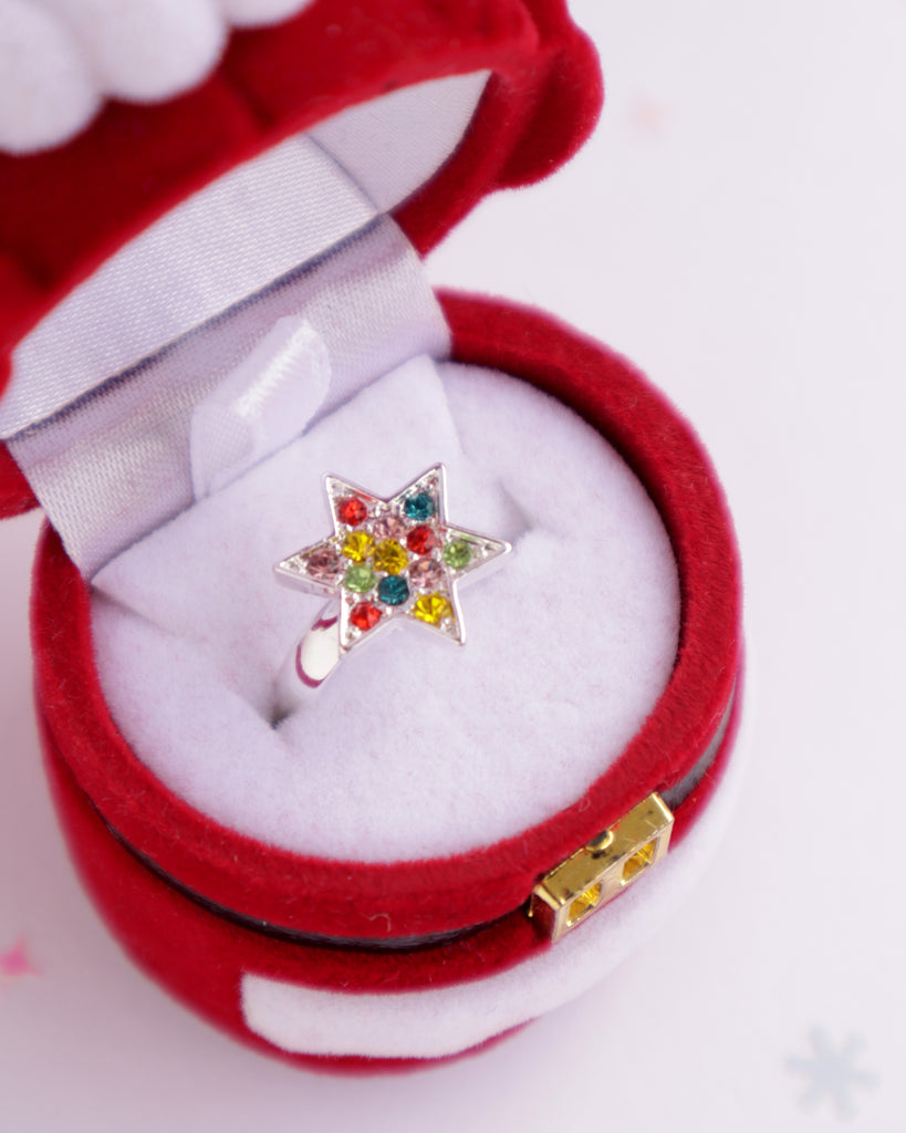 Christmas Lights Jewel Ring in Red Santa Box