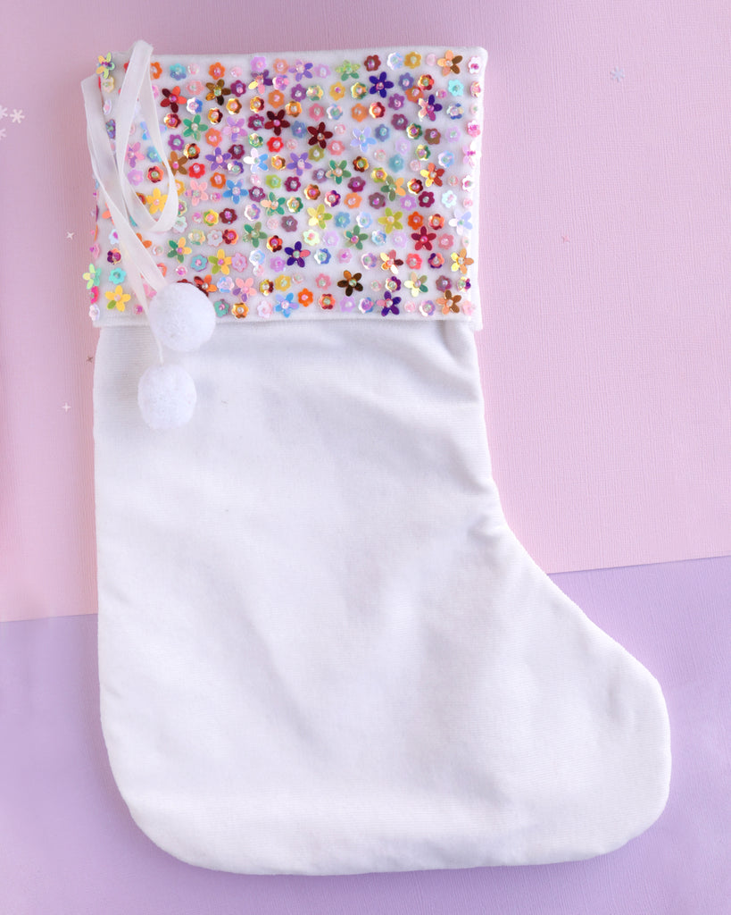 Enchanted Christmas White Sequin Stocking