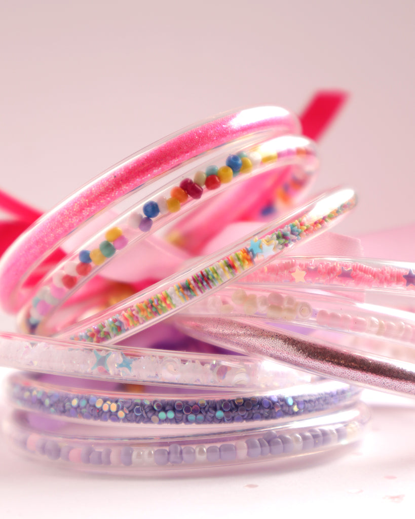 Hot Pink Glitter Elastic Bracelet (3 Set)