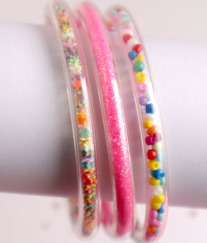 Hot Pink Glitter Elastic Bracelet (3 Set)