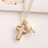 Mother of Pearl Cross Necklace with Fresh Water Pearl