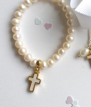 Freshwater Pearl Cross Elastic Bracelet