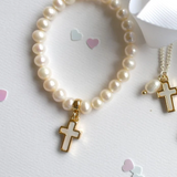 Freshwater Pearl Cross Elastic Bracelet