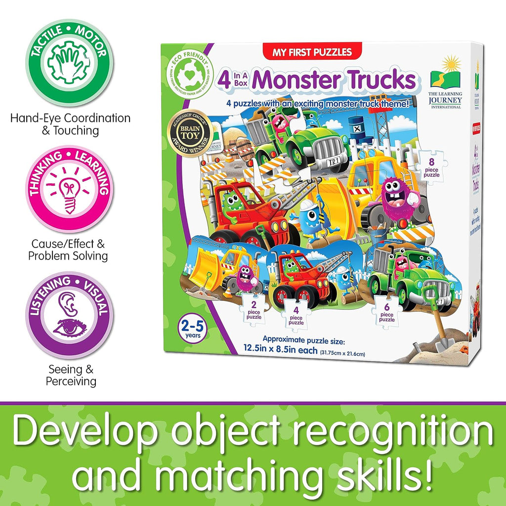 My First Puzzle Sets, 4-in-a-box Puzzles-Monster Trucks