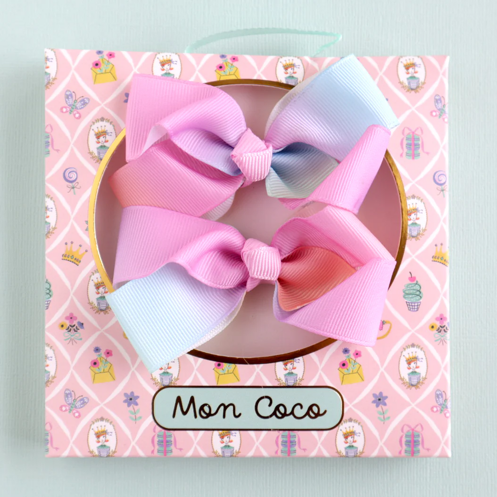 Mon Coco Hair Bow - Pastel Rainbow x 2