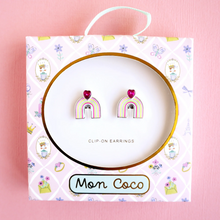 Load image into Gallery viewer, Mon Coco - Rainbow Heart Clip-on Earrings