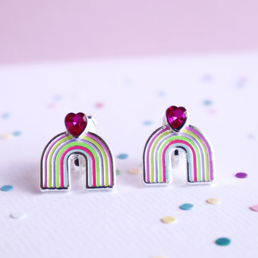 Mon Coco - Rainbow Heart Clip-on Earrings