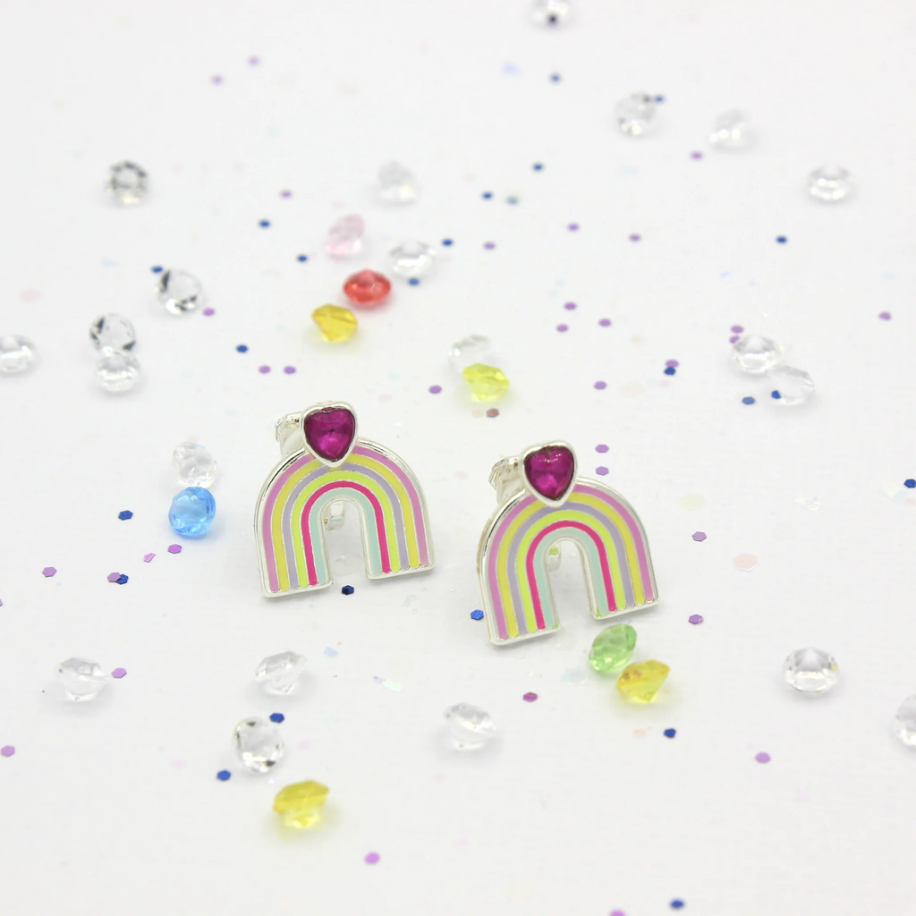 Mon Coco - Rainbow Heart Clip-on Earrings