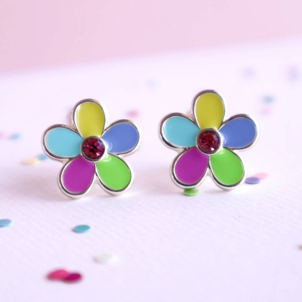 Mon Coco - Rainbow Flower Clip-on Earrings