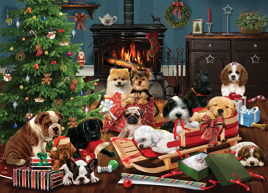 Christmas Puppies, 1000pc puzzle, Compact