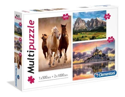 Horses, Mountain, Mont Saint Michel (Special) 2 X 1000Pc Puzzles And 1 X 500Pc