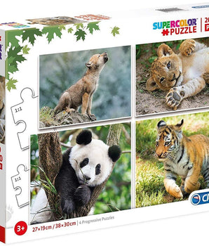 SUPER COLOUR: Progressive, 20+60+100+180 Wildlife Puzzle Set (4 puzzles)
