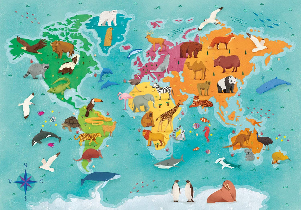 SUPER COLOUR: 250PC, ANIMALS IN THE WORLD, (MAPPE GEO MONDO)  in the World, (Mappe Geo Mondo), 250pc Puzzle