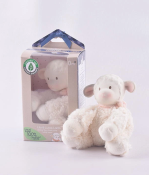 LILA LAMB WITH RUBBER HEAD - PINK BOW 14CM