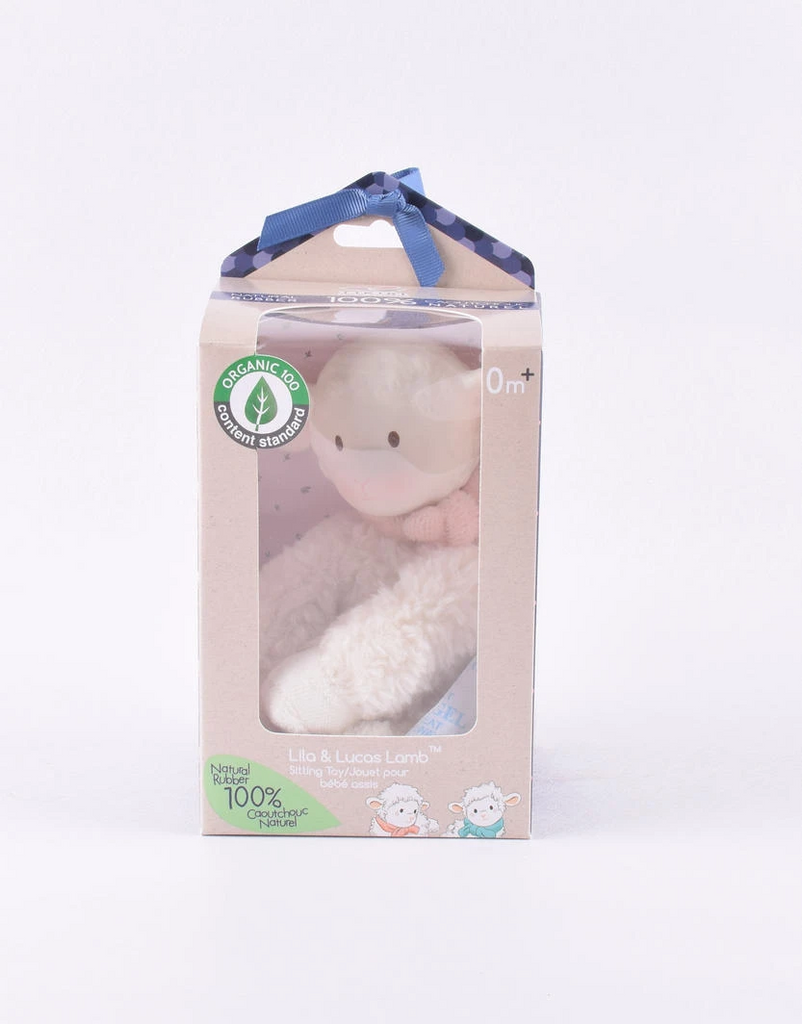 LILA LAMB WITH RUBBER HEAD - PINK BOW 14CM