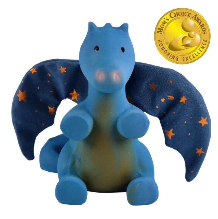 TIKIRI-Baby Mid Night Dragon - Natural Rubber Rattle with Crinkle Wings, GIFT BOXn Box