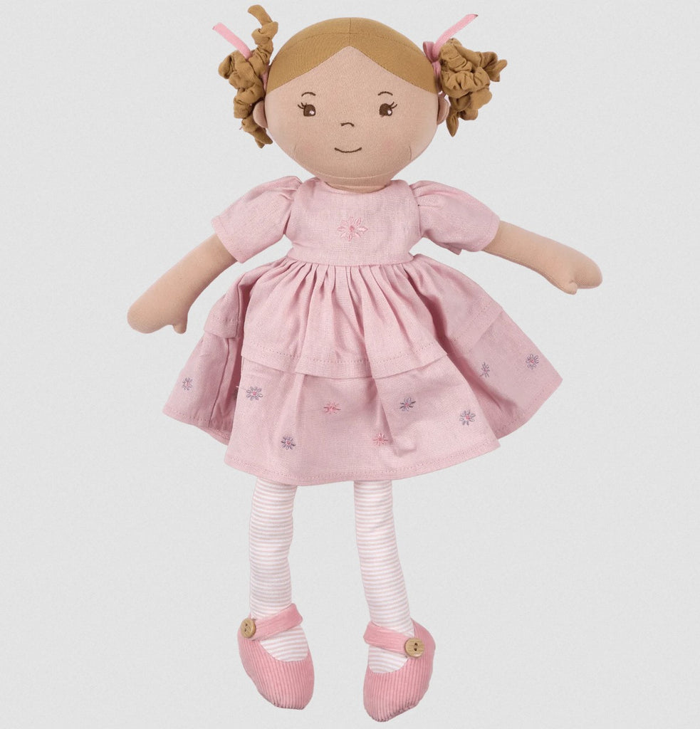 Linen Collection: Amelia - Light Brown Hair Doll with Pink Linen Dress