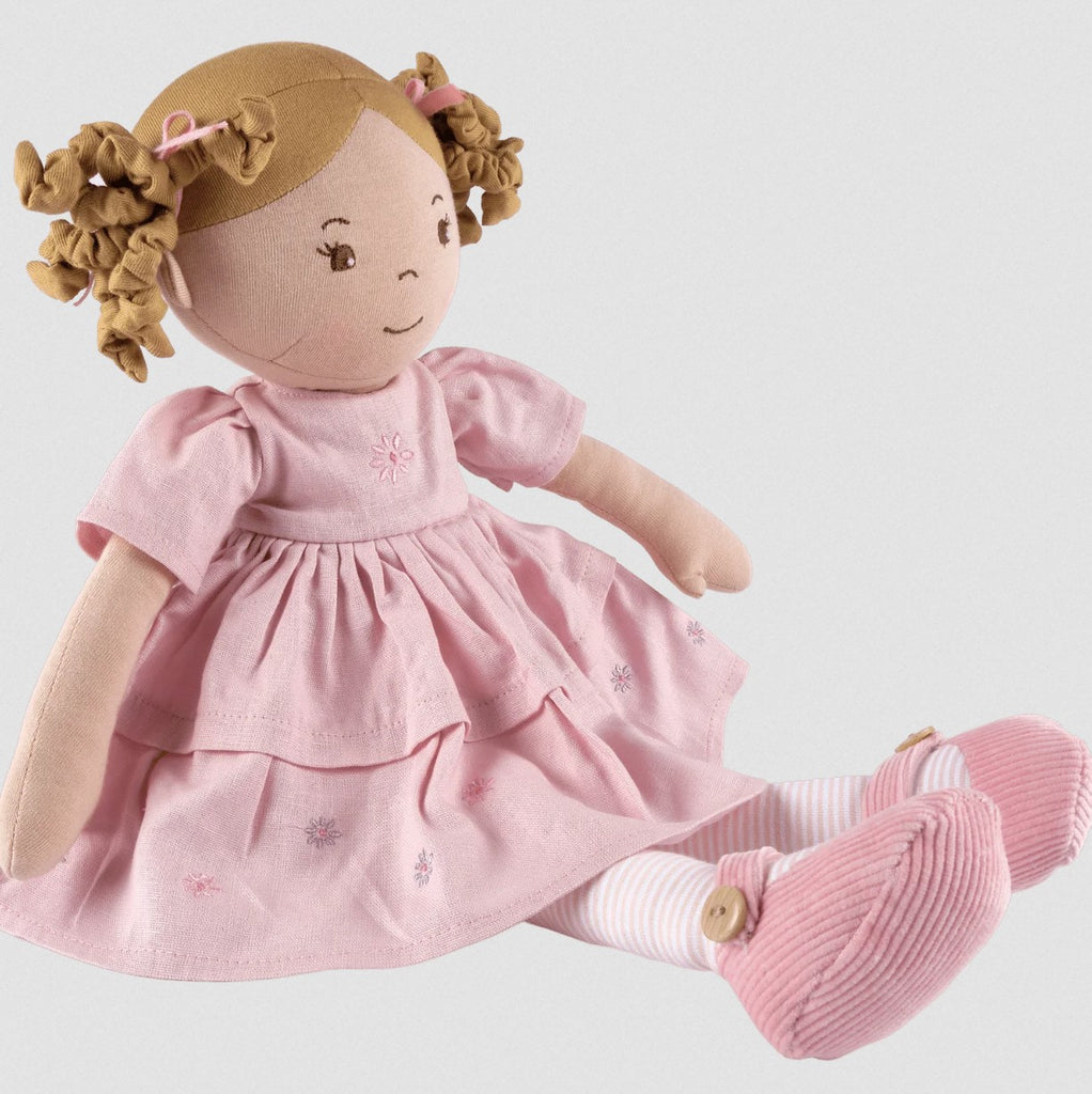 Linen Collection: Amelia - Light Brown Hair Doll with Pink Linen Dress