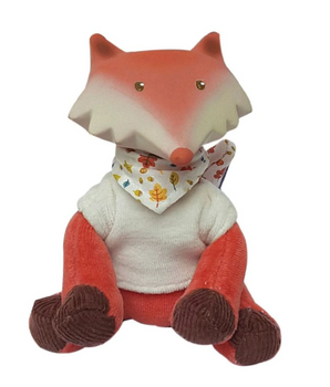 FOX WITH VEST & NATURAL RUBBER TEETHER HEAD