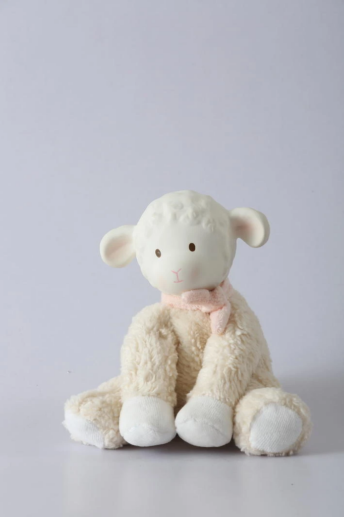 LILA LAMB WITH RUBBER HEAD - PINK BOW 14CM