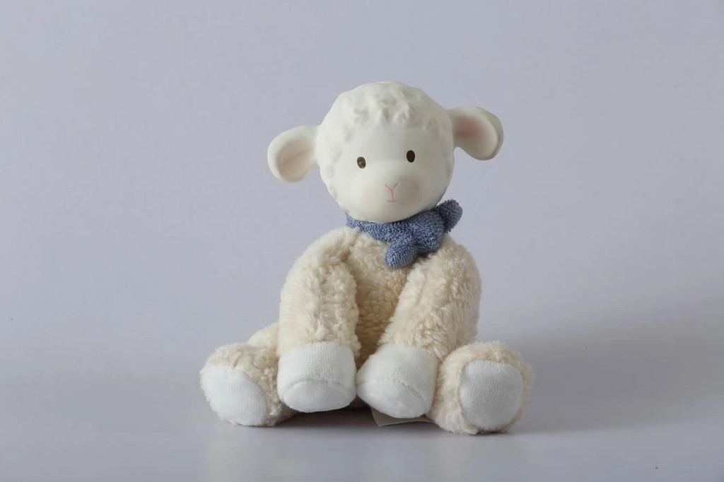 LILA LAMB WITH RUBBER HEAD - BLUE BOW 14CM