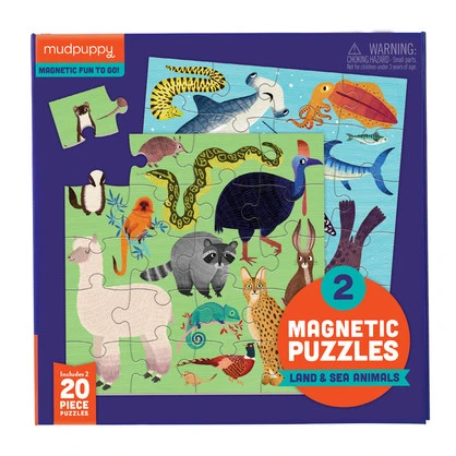 MAGNETIC PUZZLE-LAND AND SEA ANIMALS  2 20PC PUZZLES
