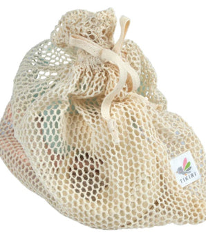 My 1st Tikiri Safari Bath Set, Marshmallow Collection Horse, Elephant, Crocodile in Organic Mesh Bag