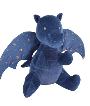 MIDNIGHT DRAGON - 100% ORGANIC WITH CRINKLE WINGS, GOLD STARS 23CM SOFT PLUSH