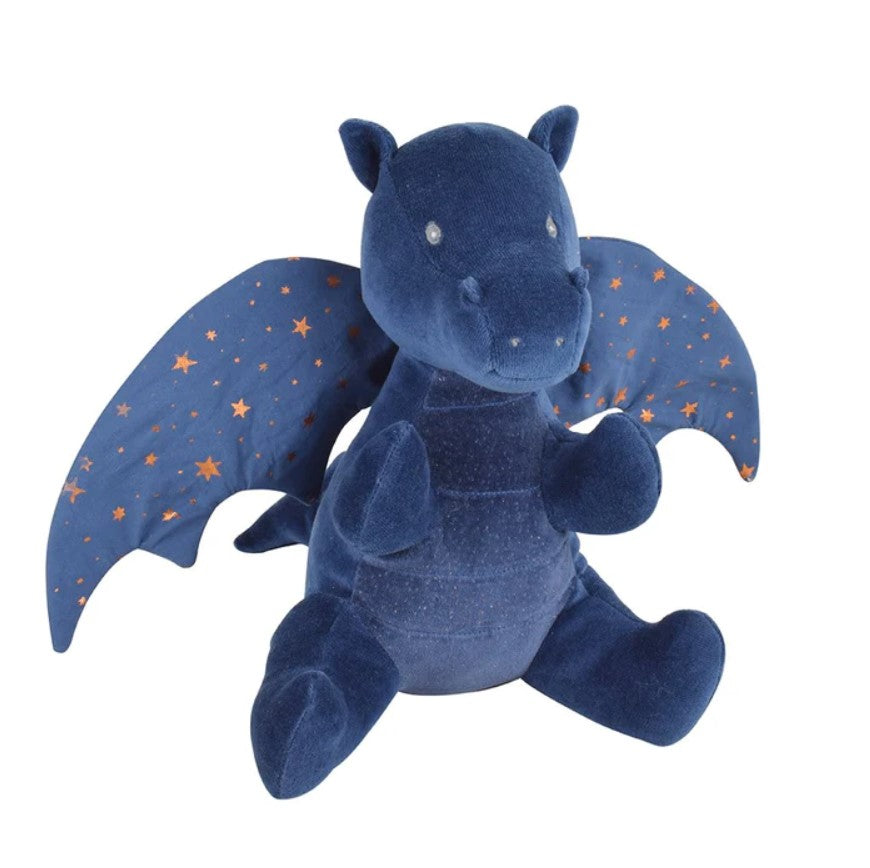 MIDNIGHT DRAGON - 100% ORGANIC WITH CRINKLE WINGS, GOLD STARS 23CM SOFT PLUSH