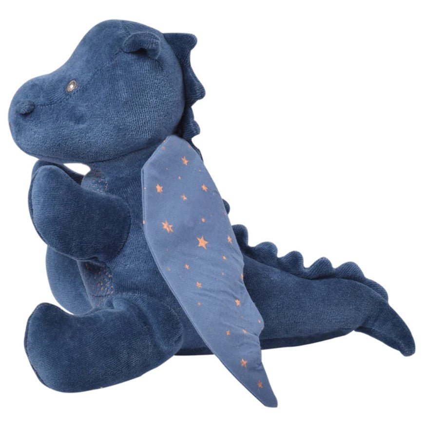 MIDNIGHT DRAGON - 100% ORGANIC WITH CRINKLE WINGS, GOLD STARS 23CM SOFT PLUSH