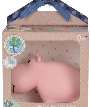 MY 1st Tikiri Safari - Hippo - Natural Rubber Baby Rattle and Bath Toy, GIFT BOX