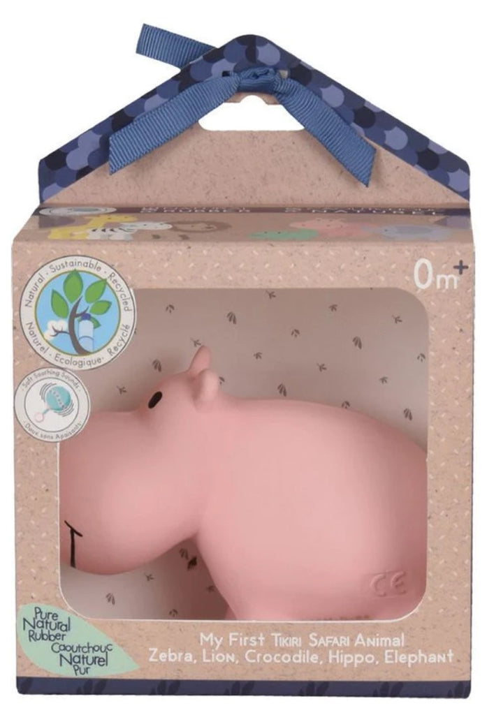 MY 1st Tikiri Safari - Hippo - Natural Rubber Baby Rattle and Bath Toy, GIFT BOX