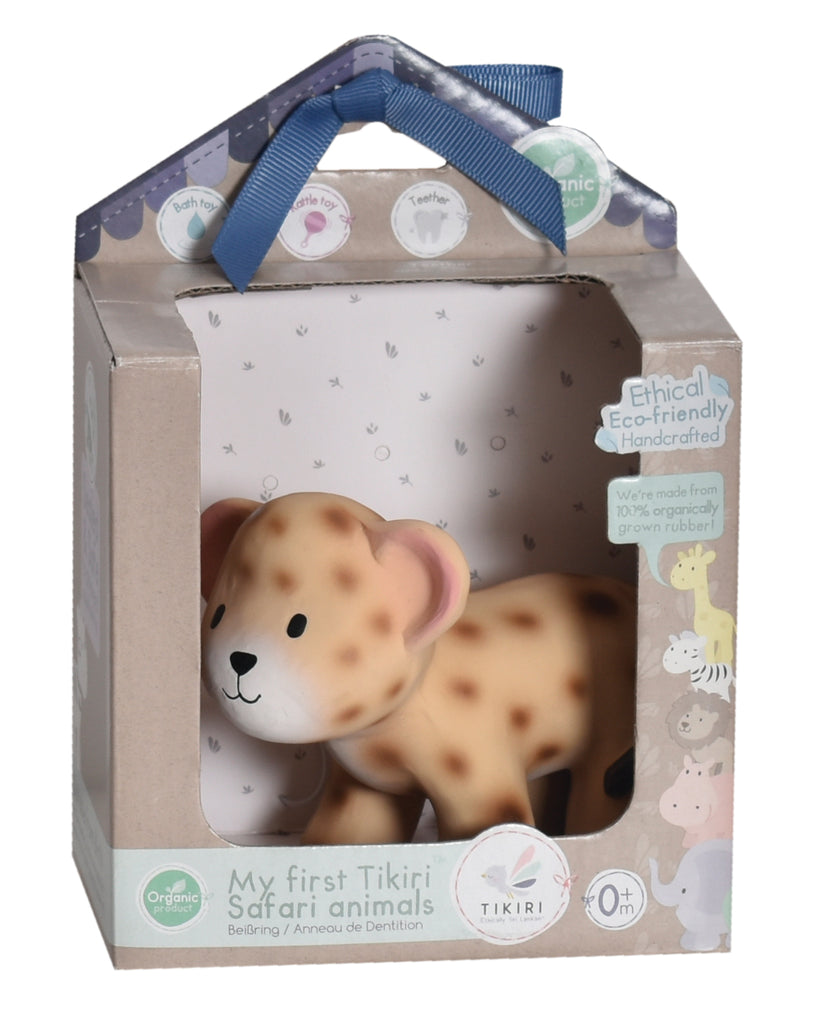 MY 1ST  Tikiri Leopard -Natural  Rubber Teether Rattle & Bath Toy, Gift Box