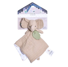 Load image into Gallery viewer, Tikiri Muslin Comforter - Elephant with Rubber Leaf teether