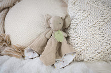 Load image into Gallery viewer, Tikiri Muslin Comforter - Elephant with Rubber Leaf teether