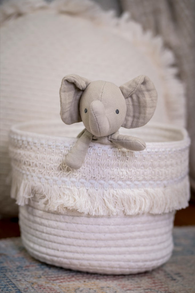 Tikiri Muslin Comforter - Elephant with Rubber Leaf teether