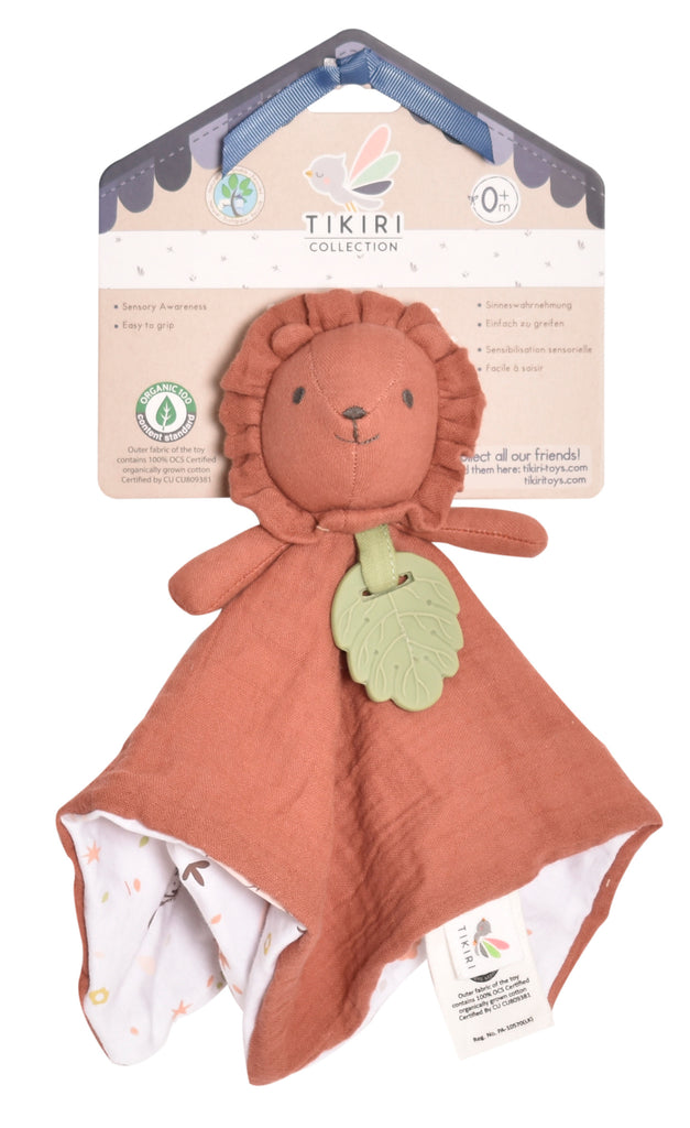 Tikiri Muslin Comforter - Lion with Rubber Leaf Teether